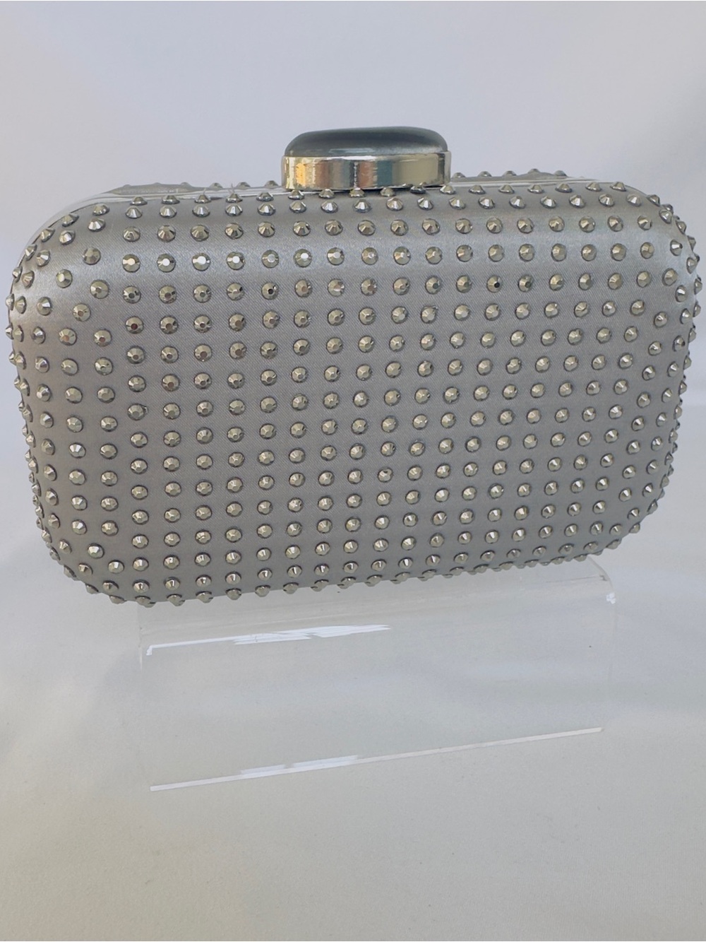 Lulu Townsend Silver Stud Clutch Bag Purse Oval Top Clasp Closure Hard Case